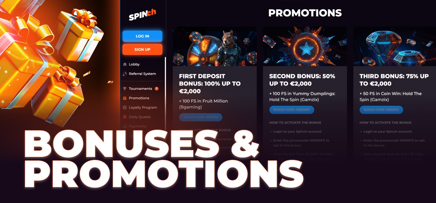 bonuses and promotions at spinch