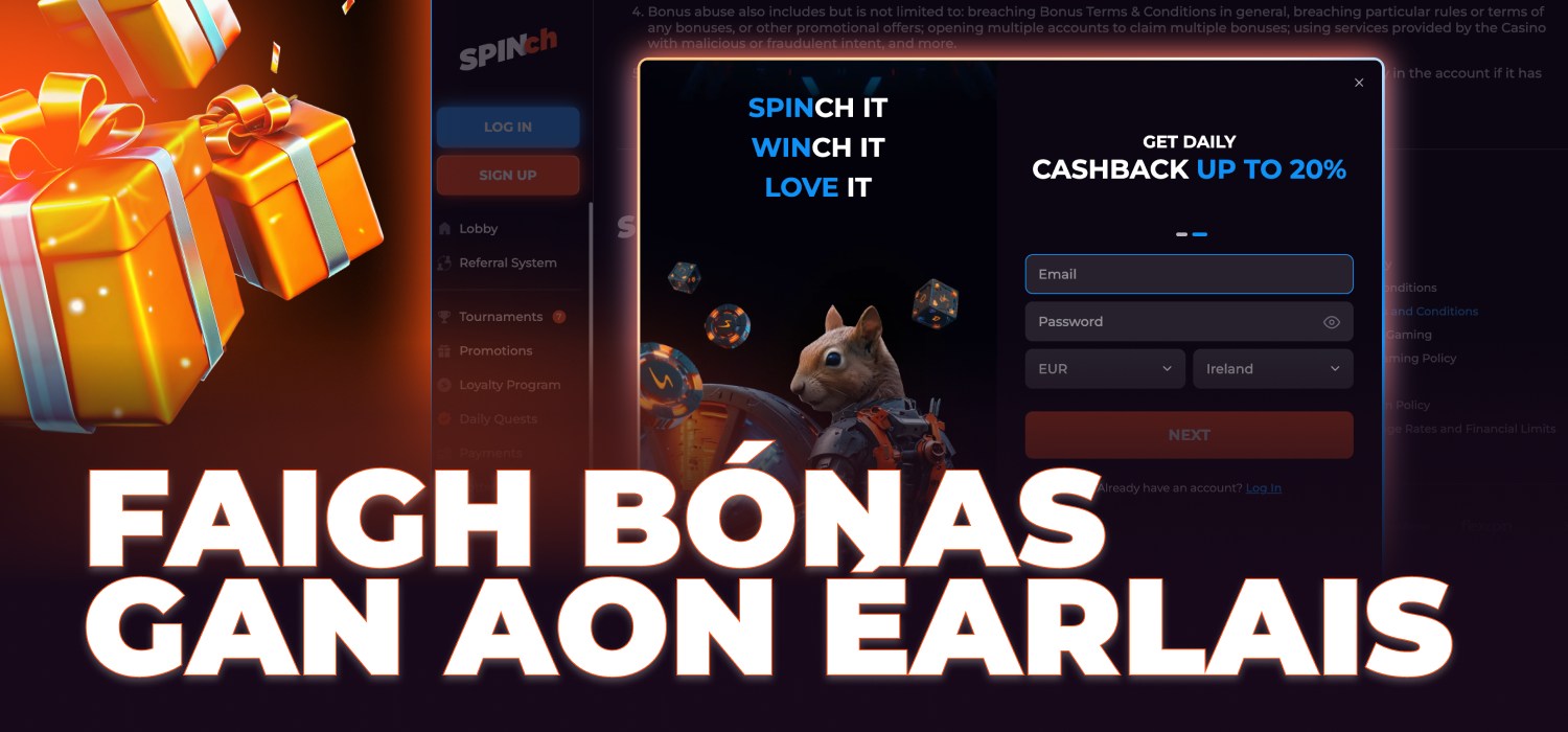 ag fáil bónas gan aon éarlais ag spinch